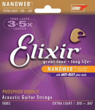 Изображение ELIXIR 16002 струны для акустической гитары Phos Bronze 10-47